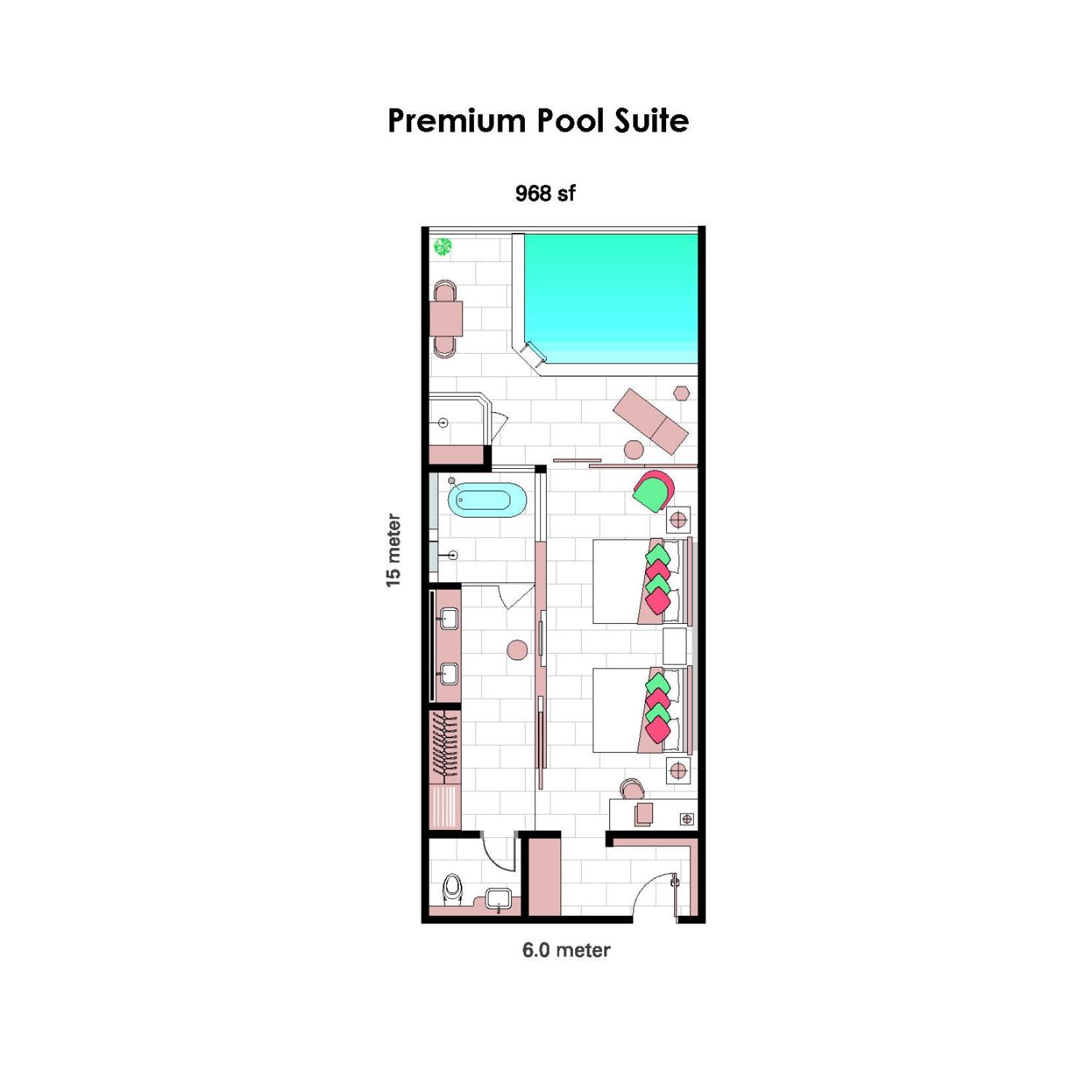 فندق ليكسز سويتس بينانغ بيان ليباس المظهر الخارجي الصورة A floorplan of a typical hotel room